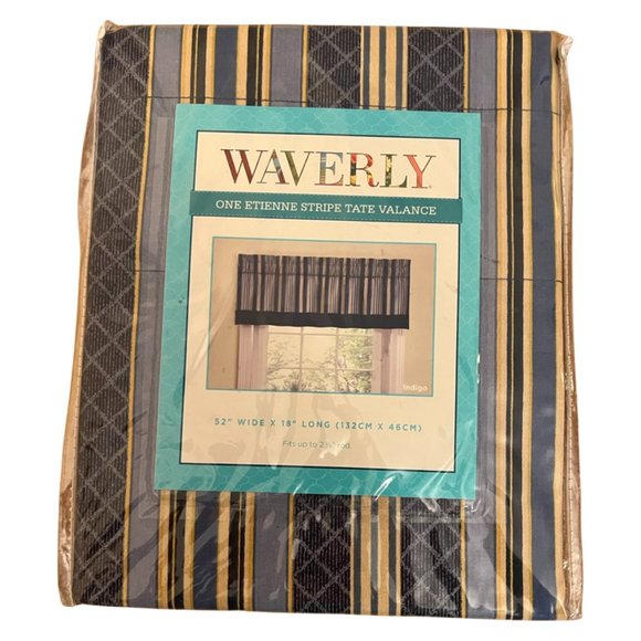 New Waverly Etienne Stripe Tate Rod Pocket Valance 52 W x 18 L Indigo - Picture 1 of 5